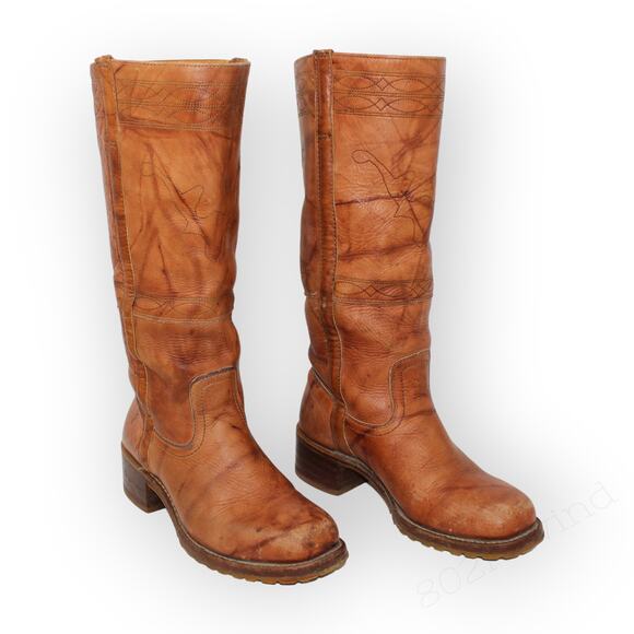 8.5 Frye Campus Stitching Horse Cowboy Boots Saddle Knee-High LugSole Western - Picture 1 of 16